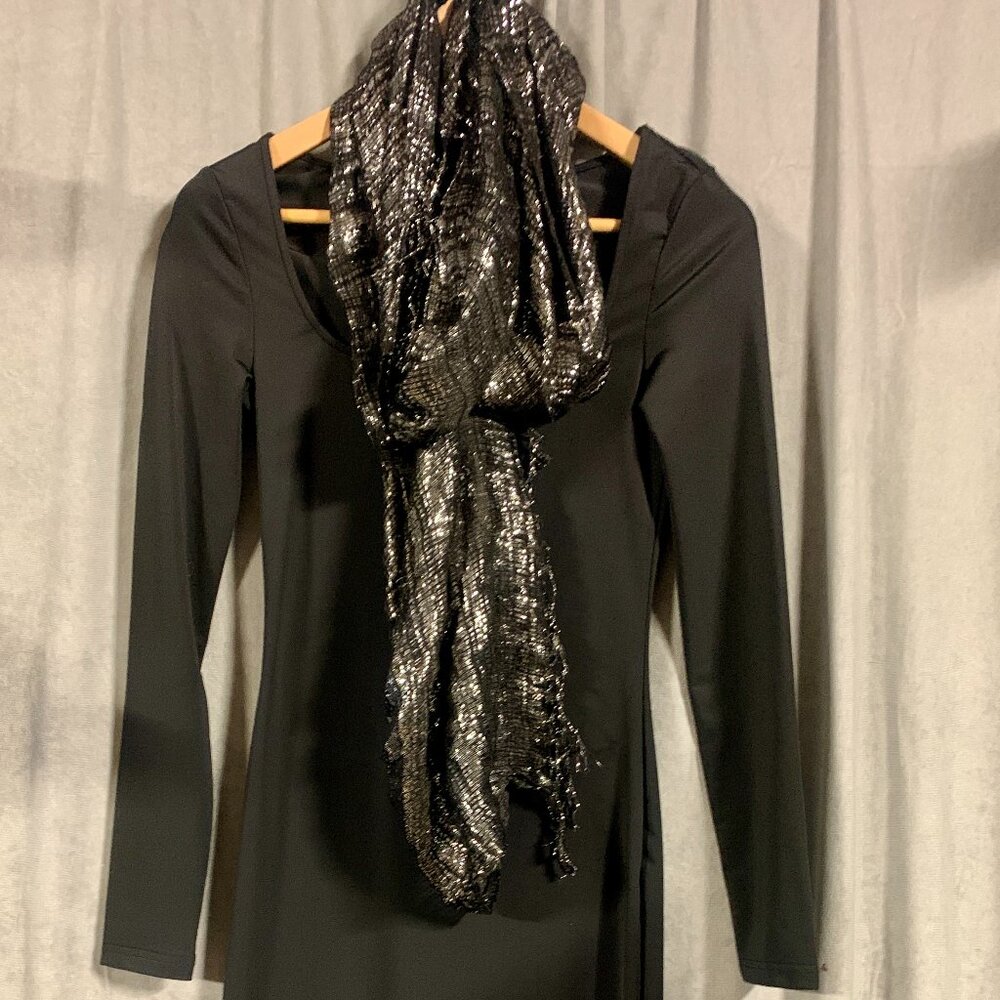 Black Spandex Dress with Shimmer Scarf